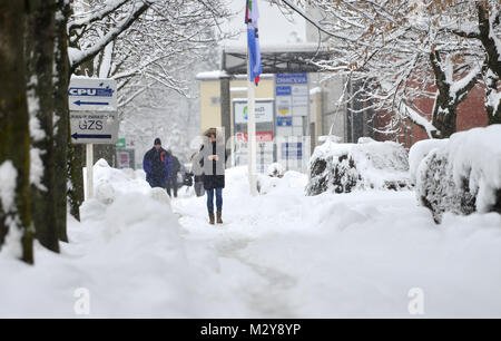 Lubljana, Slovenien auf Februar 7., 2018. Snowy Szene in Ljubljana, die Hauptstadt Sloweniens nach Schnee Sturm. Stockfoto