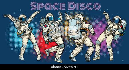 Disco Party Astronauten tanzen Männer und Frauen Stock Vektor