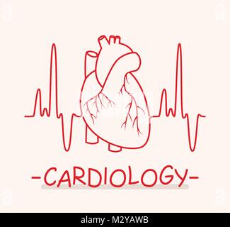 Vektor menschlichen Herzen und Heartbeat dünne Linie als medizinische Symbol der Kardiologie. ekg Herz puls Chart Stock Vektor
