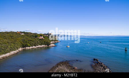 Luftbild von Golf von Triest Villaggio del Pescatore Duino. Stockfoto