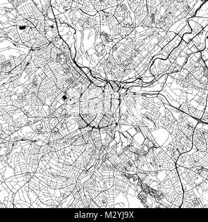 Sheffield Downtown Vektorkarte Monochrome Kunstdruck, Outline Version für Infografik Hintergrund, schwarze Straßen und Wasserstraßen Stock Vektor