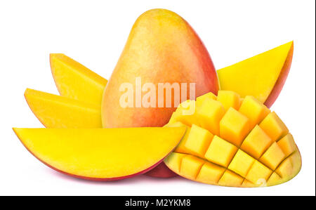 Mango mit Schichten zu Würfel isoliert Stockfoto