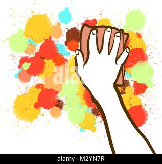 Bunte schwamm Hand blackboard Skizze. Hand gezeichnet Vector Illustration, Splatter Farbe isoliert auf weißem Hintergrund. Kreative Kommunikation Konzept. Stock Vektor
