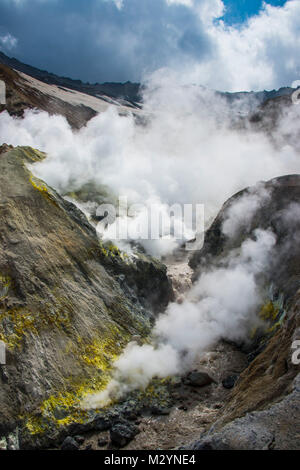 Rauchen Fumarolen am Mutnowski Vulkan, Kamtschatka, Russland Stockfoto