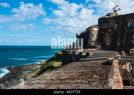 Unesco-Welterbe Blick schloss San Felipe del Morro, San Juan, Puerto Rico, Karibik Stockfoto