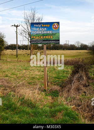 Anti fracking Zeichen in den Bereichen East Yorkshire, England, UK, GB. Stockfoto