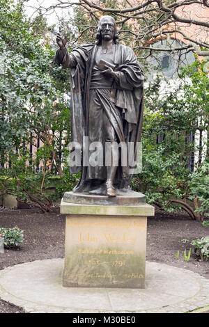 London, England, Februar 2018, einen Blick auf die Statue von John Wesley Stockfoto