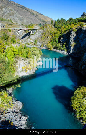 AJ Hackett Bungy Jumping auf dem Kawarau Brücke über den Kawarau River in der Nähe von Queenstown, Südinsel, Neuseeland Stockfoto