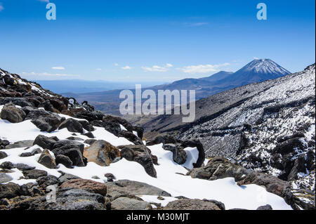 Blick vom Mount Ruapehu auf dem Mount Ngauruhoe. Unesco-Welterbe Blick Tongariro National Park, North Island, Neuseeland Stockfoto