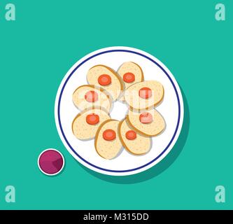 Ansicht von oben, in Scheiben geschnitten gefilte Fisch mit Karotte auf der Oberseite, Vektor Stock Vektor