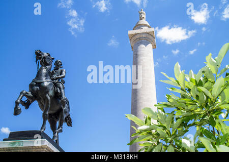 Baltimore Maryland, Mount Mt. Vernon National Landmark Historic District, Washington Place, Washington Monument, Denkmal, Reiterstatue, Lafayette, MD10 Stockfoto