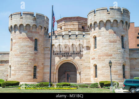 Pennsylvania, PA, Northeastern, Lancaster, Lancaster County Prison, Gebäude im mittelalterlichen Stil, ungewöhnliche Architektur, Schloss, Replik, Inhaftierung, Bestrafung, Peni Stockfoto