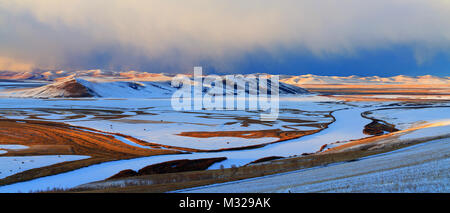 Schnee Szene in der Inneren Mongolei, Hulun Buir Grasland Stockfoto