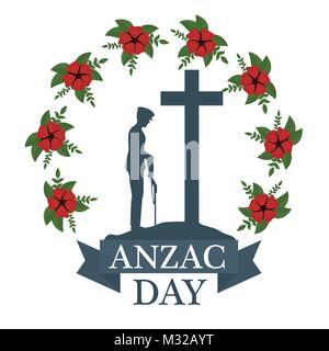 Anzac Day Poster mit Soldat Wache Stock Vektor