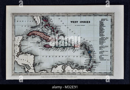 Starling 1834 Karte - West Indies - Kuba Jamaika Haiti Santo Domingo Porto Rico Bahama Inseln Key West Florida Antillen Stockfoto