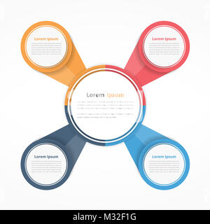 Kreis Diagramm mit vier Elementen, Schritte und Optionen, Flussdiagramm oder Workflow Diagrammvorlage, Vector EPS 10 Abbildung Stockfoto