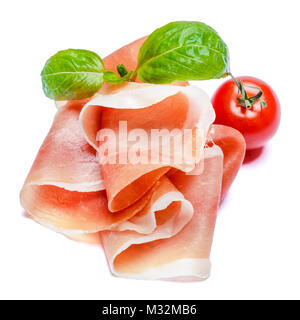 Italienische Prosciutto Crudo oder spanischen Schinken und Tomaten. Rohen Schinken Stockfoto