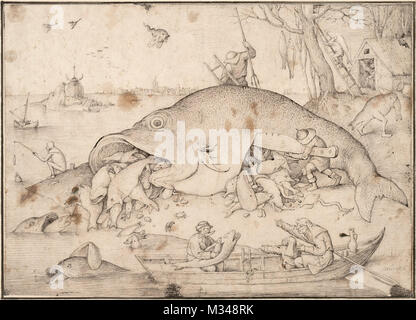 Pieter Bruegel der Ältere, die grossen Fische fressen die kleinen Fische, Bruegel Zeichnung für ein Print, 1556 Stockfoto