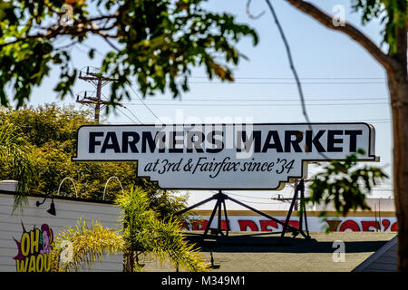 Farmers Market anmelden Los Angeles, USA. August 2017. Stockfoto