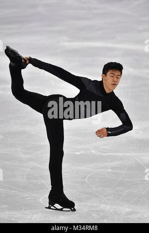 Nathan Chen (USA), Aktion. Eiskunstlauf Team Events Men's Single kurzes Programm, Eiskunstlaufen. Gangneung Ice Arena, 09.02.2018. Olympische Winterspiele 2018, vom 09.02. - 25.02.2018 in PyeongChang/Suedkorea. | Verwendung weltweit Stockfoto