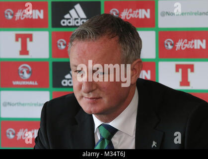 Belfast, UK. 9 Feb, 2018. Nationale Fußball-Stadion im Windsor Park, Belfast, Nordirland. 09. Februar 2018. Die Irish Football Association heute offiziell bekannt gegeben, dass Nordirland Manager Michael O'Neill eine vierjährige Vertragsverlängerung unterzeichnet hatte. Quelle: David Hunter/Alamy leben Nachrichten Stockfoto