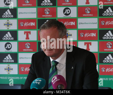 Belfast, UK. 9 Feb, 2018. Nationale Fußball-Stadion im Windsor Park, Belfast, Nordirland. 09. Februar 2018. Die Irish Football Association heute offiziell bekannt gegeben, dass Nordirland Manager Michael O'Neill eine vierjährige Vertragsverlängerung unterzeichnet hatte. Quelle: David Hunter/Alamy leben Nachrichten Stockfoto