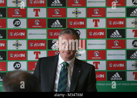 Belfast, UK. 9 Feb, 2018. Nationale Fußball-Stadion im Windsor Park, Belfast, Nordirland. 09. Februar 2018. Die Irish Football Association heute offiziell bekannt gegeben, dass Nordirland Manager Michael O'Neill eine vierjährige Vertragsverlängerung unterzeichnet hatte. Quelle: David Hunter/Alamy leben Nachrichten Stockfoto