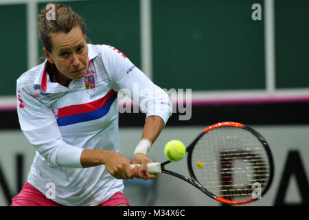 Prag, Tschechische Republik. 9 Feb, 2018. Barbora Strycova der tschechischen Republik während dem Training der tschechischen Fed-Cup-Team in Prag in der Tschechischen Republik. Die Tschechische Republik wird die Schweiz im Tennis Fed Cup World Group Gesicht am 10. und 11. Februar 2018. Credit: Slavek Ruta/ZUMA Draht/Alamy leben Nachrichten Stockfoto