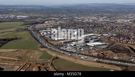 Luftaufnahme der M62 am Morley, South Leeds, Großbritannien Stockfoto