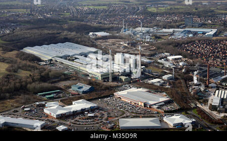 Luftaufnahme von pilkingtons Glass Factory in St Helens, Großbritannien Stockfoto