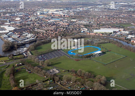 Luftaufnahme von Victoria Park & Warrington, Cheshire, Großbritannien Stockfoto