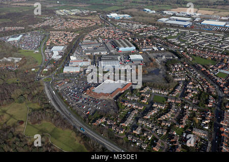 Luftaufnahme von Morrisons Supermarkt & Wharton Industrial Estate, Winsford, Cheshire, Großbritannien Stockfoto