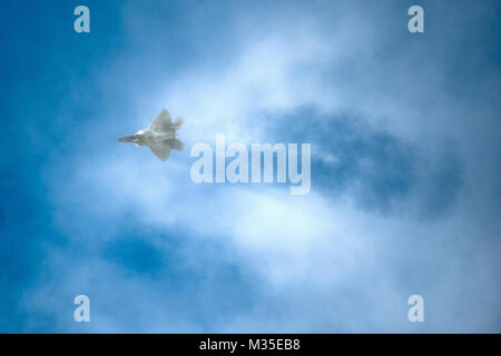 Eine F-22 Raptor Schnitte durch die Wolken während des Heritage Flight 2015 Schulung und Zertifizierung Kurs März 1, 2015, in Davis-Monthan Air Force Base, Ariz. Die jährliche Antenne demonstration Schulungsveranstaltung wurde in Davis-Monthan AFB seit 2001 gehalten, die zivilen und militärischen Piloten die Möglichkeit, fliegen in Formation, die für die bevorstehenden flugschau Saison zu üben. (U.S. Air Force Foto/Flieger 1. Klasse Chris Massey) 22532744120847bcb2c 83 o durch AirmanMagazine Stockfoto