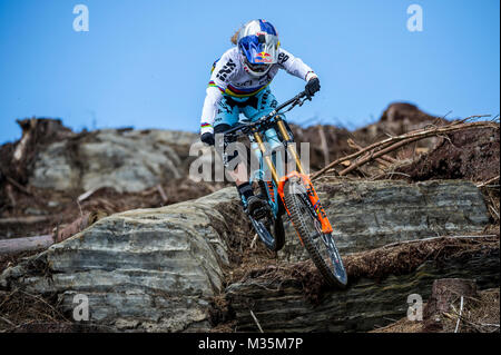 Mehrere Meister downhill-Mountainbike Fahrrad Racer Welt Rachel Atherton. Stockfoto