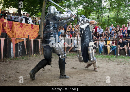 Europa, Italien, Emilia Romagna, Castell'Arquato, istorical Reenactment, Mittelalterliche reconstraction, Gedenken im Freien, Reisen, traditionelle, Tag Stockfoto