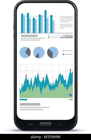 Mobiltelefon mit finanziellen Diagramme und Grafiken Stock Vektor
