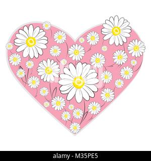 Pink Daisy Herzen Hand gezeichnet Vector Illustration Stock Vektor