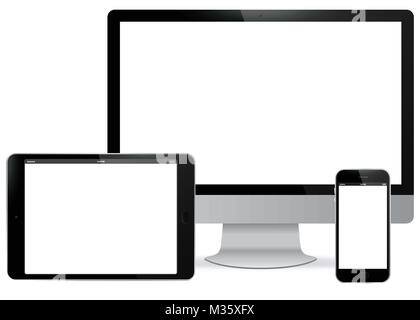 Bildschirm, Tablet-PC, Handy Bildschirme leeren Vektor Illustration. Stock Vektor