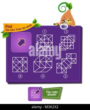 Lernspiel für Kinder und Erwachsene, Puzzle. Entwicklung von Logik, iq. Aufgabe das Spiel Teil des Ganzen Stock Vektor