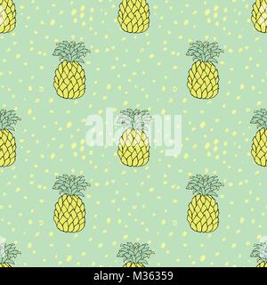 Ananas nahtlose Muster. Tropic grün und gelb Skizze. Vector Illustration. Stock Vektor