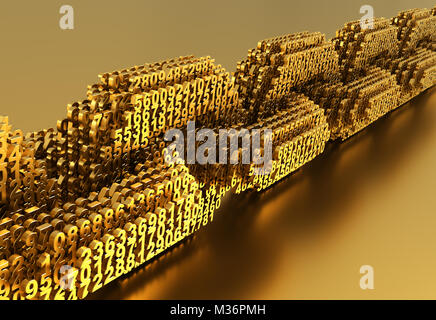 Konzept Der Blockchain. Gold digitalen Kette von miteinander verbundenen 3 D-Nummern Stockfoto