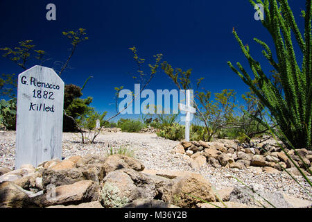 Blick auf Boot Hill Friedhof in Tombstone, Arizona Stockfoto
