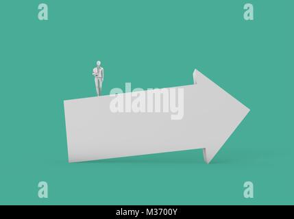 Businessnwoman stehend auf einem weißen Pfeil. Wachstum und Entwicklung Konzept. 3D-Rendering Stockfoto