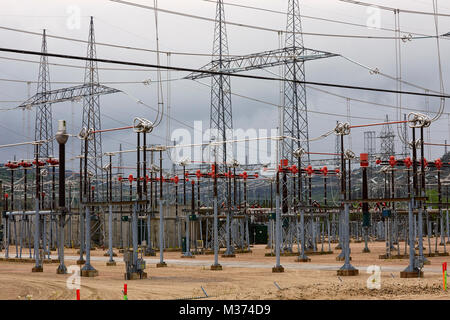 Power Transmission Station, Poste Micoua, Riviere aux Outardes, Quebec, Kanada Stockfoto