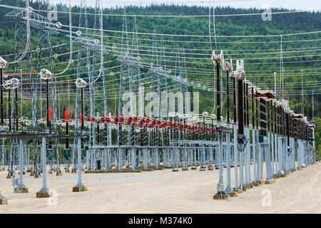 Power Transmission Station, Poste Micoua, Riviere aux Outardes, Quebec, Kanada Stockfoto