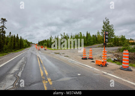 Straßenbau, Route 389, Quebec, Kanada Stockfoto