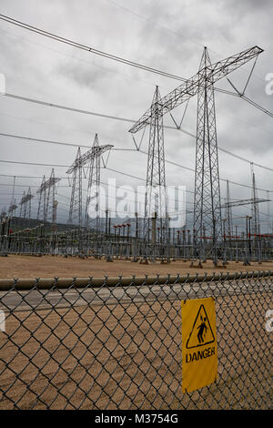 Power Transmission Station, Poste Micoua, Riviere aux Outardes, Quebec, Kanada Stockfoto