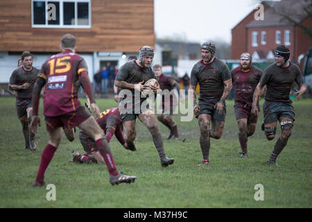 Llanelli, Camarthenshire, Wales, UK. 2 oth von Januar 2018. Crymych RFC-Spielen gegen Llaneli wanderes in der Liga. Stockfoto