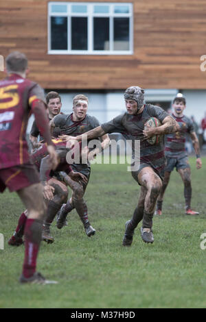 Llanelli, Camarthenshire, Wales, UK. 2 oth von Januar 2018. Crymych RFC-Spielen gegen Llaneli wanderes in der Liga. Stockfoto