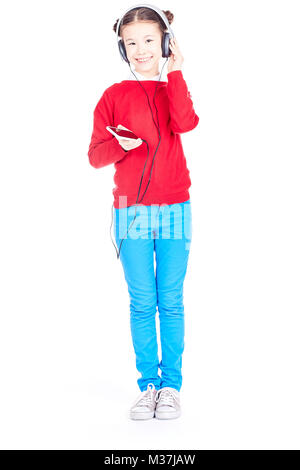 Das Hören von Musik auf dem Smartphone Stockfoto